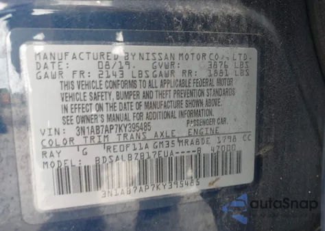 2019 Nissan Sentra S/Sv/Sr/Sl from USA, damaged, VIN 3N1AB7AP7KY395485